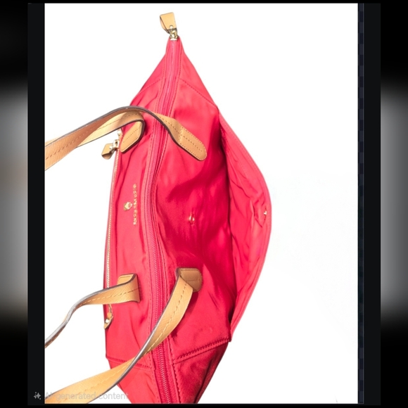 Michael Kors Kelsey Large Top-Zip Nylon Red Tote With Tan Handles - Picture 8 of 14